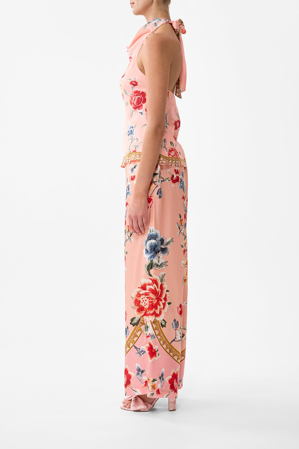 The CAMILLA Cowl Neck Halter Top in our Majestic Milla print.