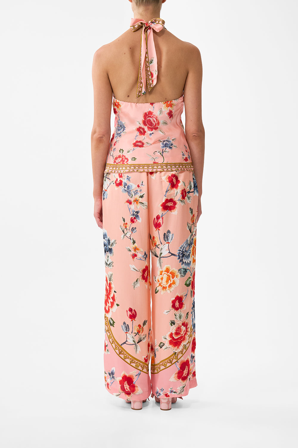 The CAMILLA Cowl Neck Halter Top in our Majestic Milla print.