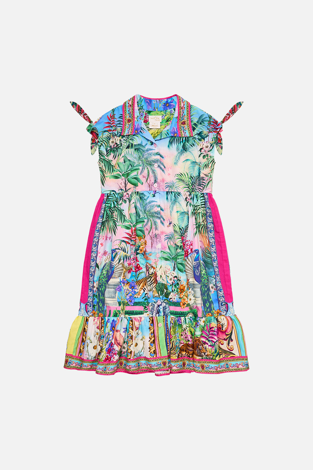 The CAMILLA Kids Button Midi Dress With Tie Sleeve 4-10 in our Spirit Of Santa Maria print.