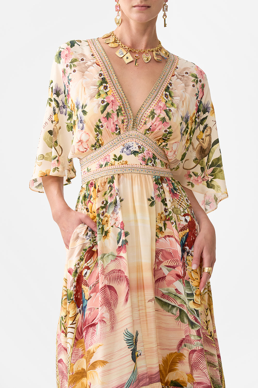 WAISTED DRESS WITH HEM RUFFLE WELCOME TO THE WHITE LOTUS