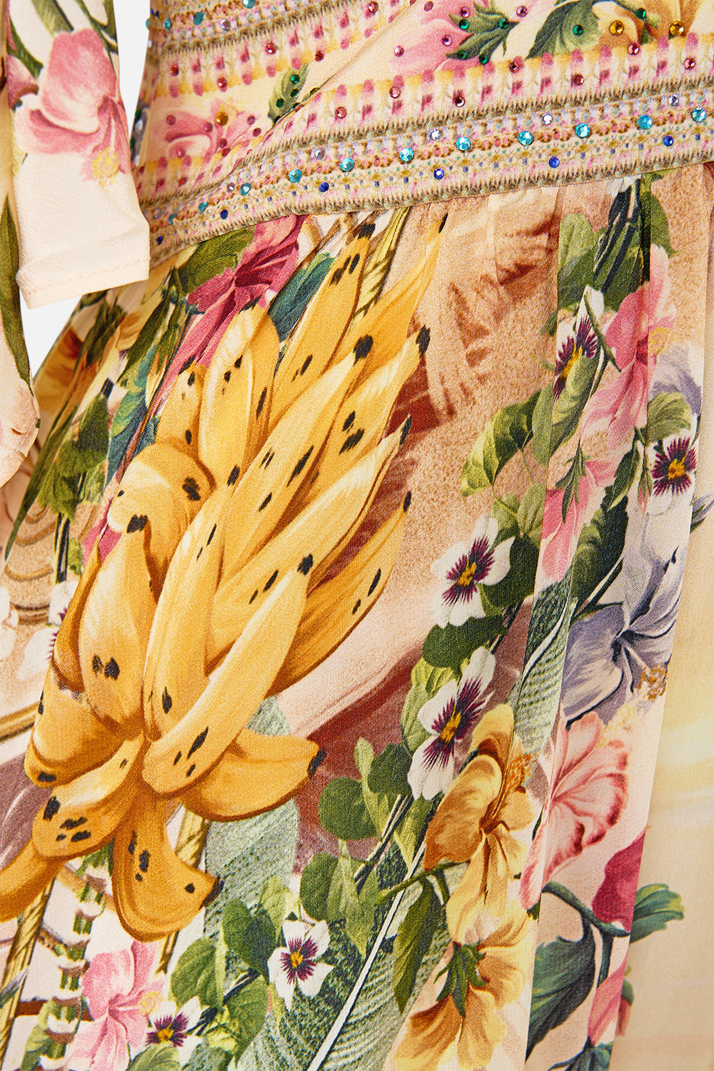 WAISTED DRESS WITH HEM RUFFLE WELCOME TO THE WHITE LOTUS