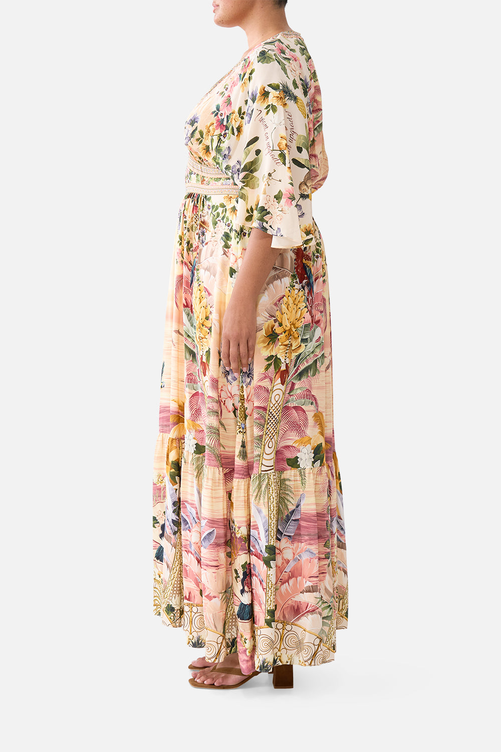 WAISTED DRESS WITH HEM RUFFLE WELCOME TO THE WHITE LOTUS