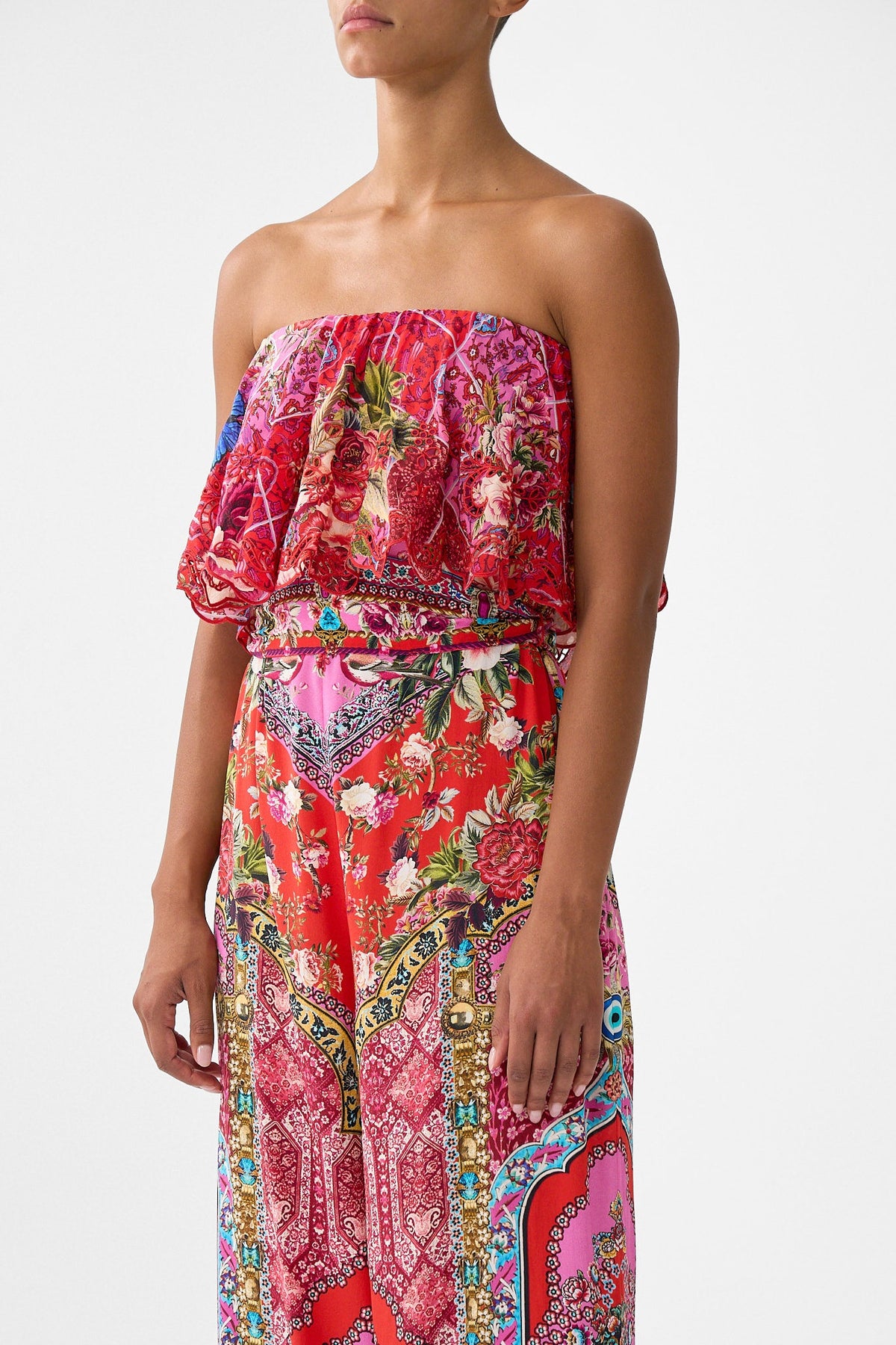 STRAPLESS JUMPSUIT WITH FRILL HEIRLOOM EMPIRE