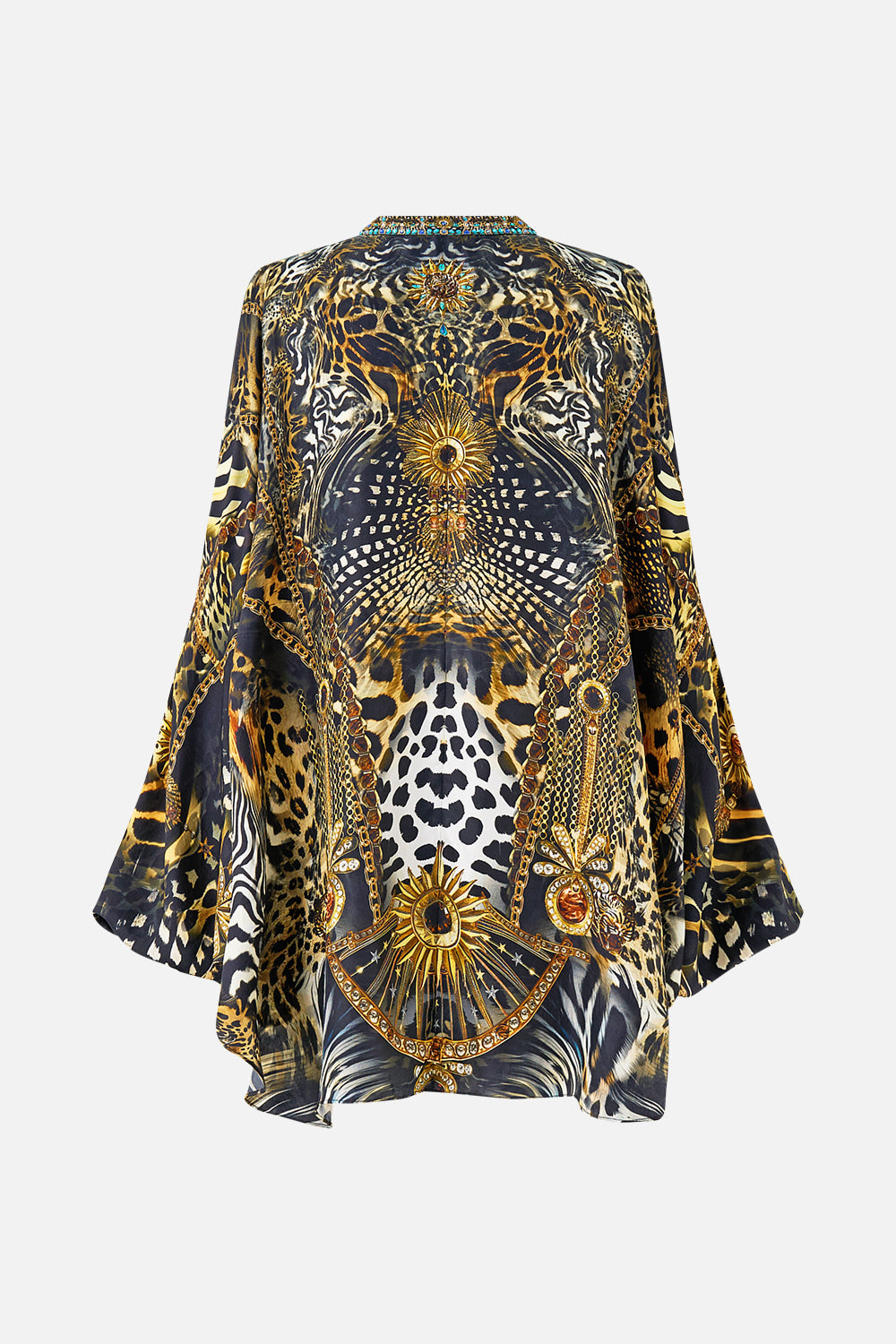 MANDARIN COLLAR COLD SHOULDER BLOUSE FELINE FOLKLORE