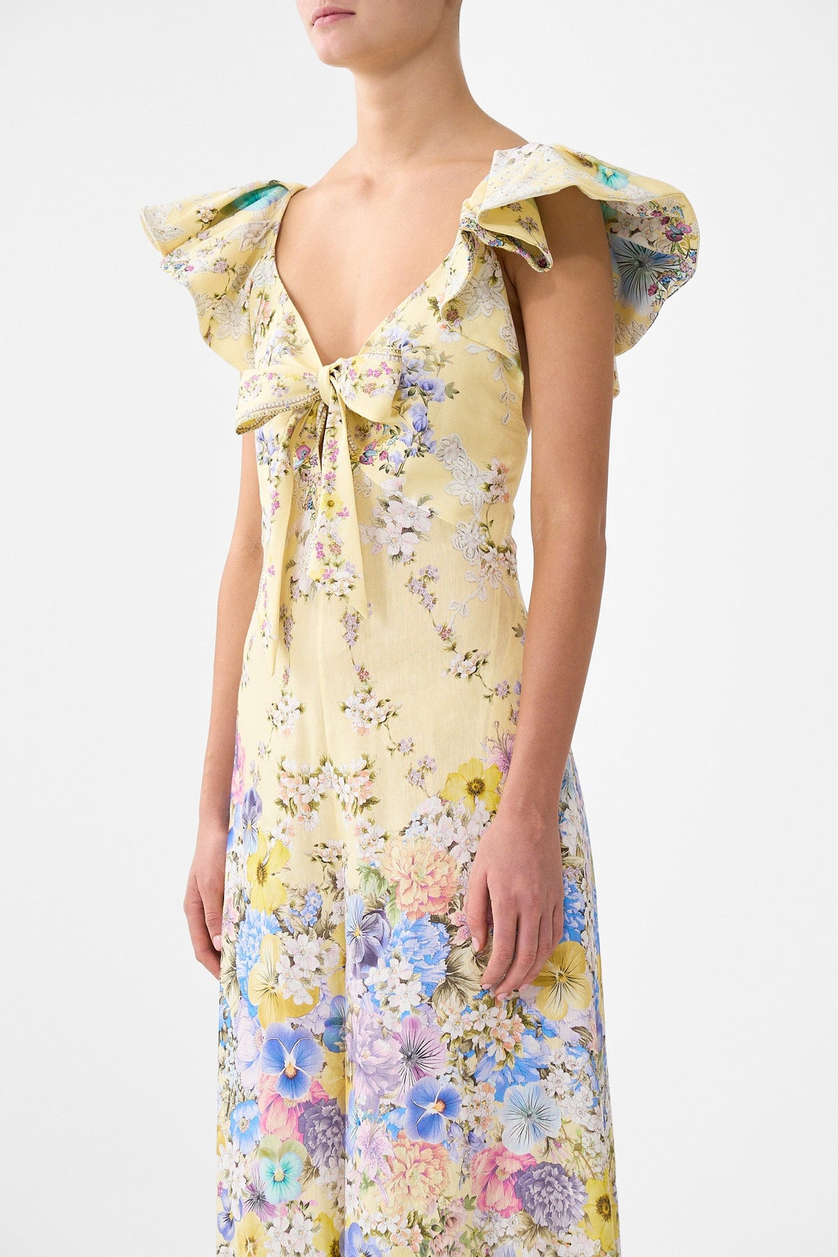 TIE FRONT FRILL SLEEVE JUMPSUIT DARLING BUDS