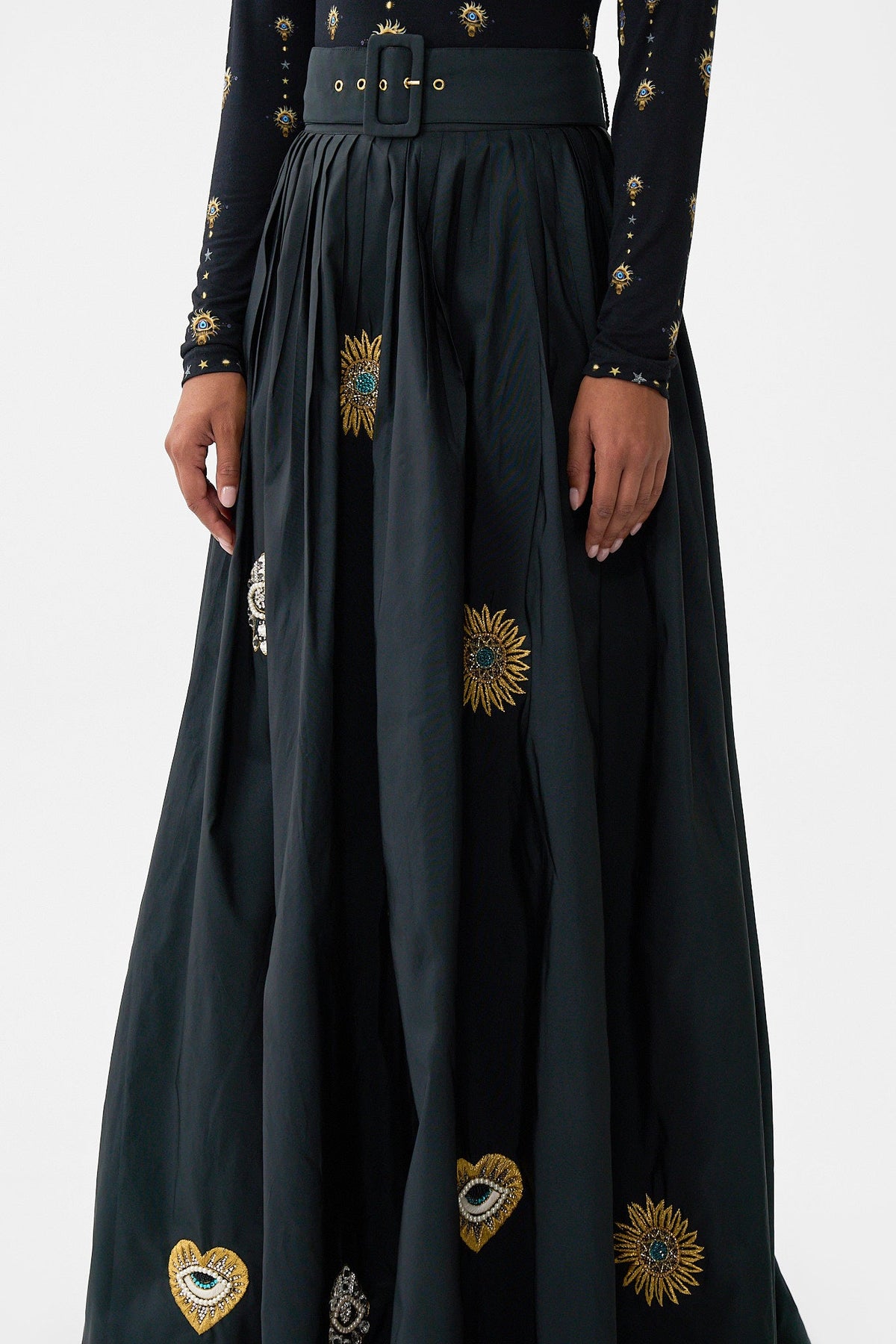 BELTED TAFFETA MAXI SKIRT AMULETS AND ALCHEMY