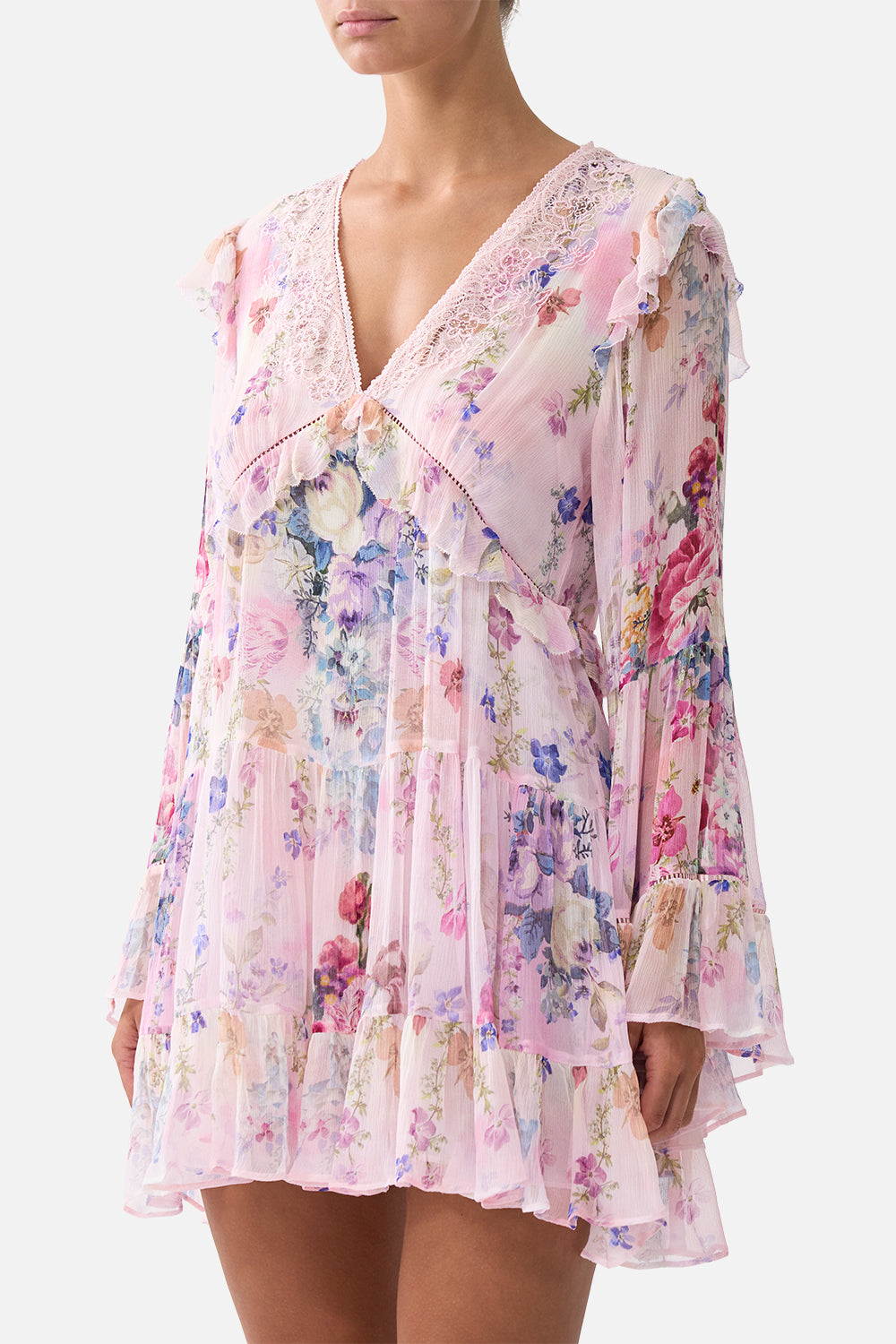 TIERED SWING MINI DRESS PALATIAL PASTELS