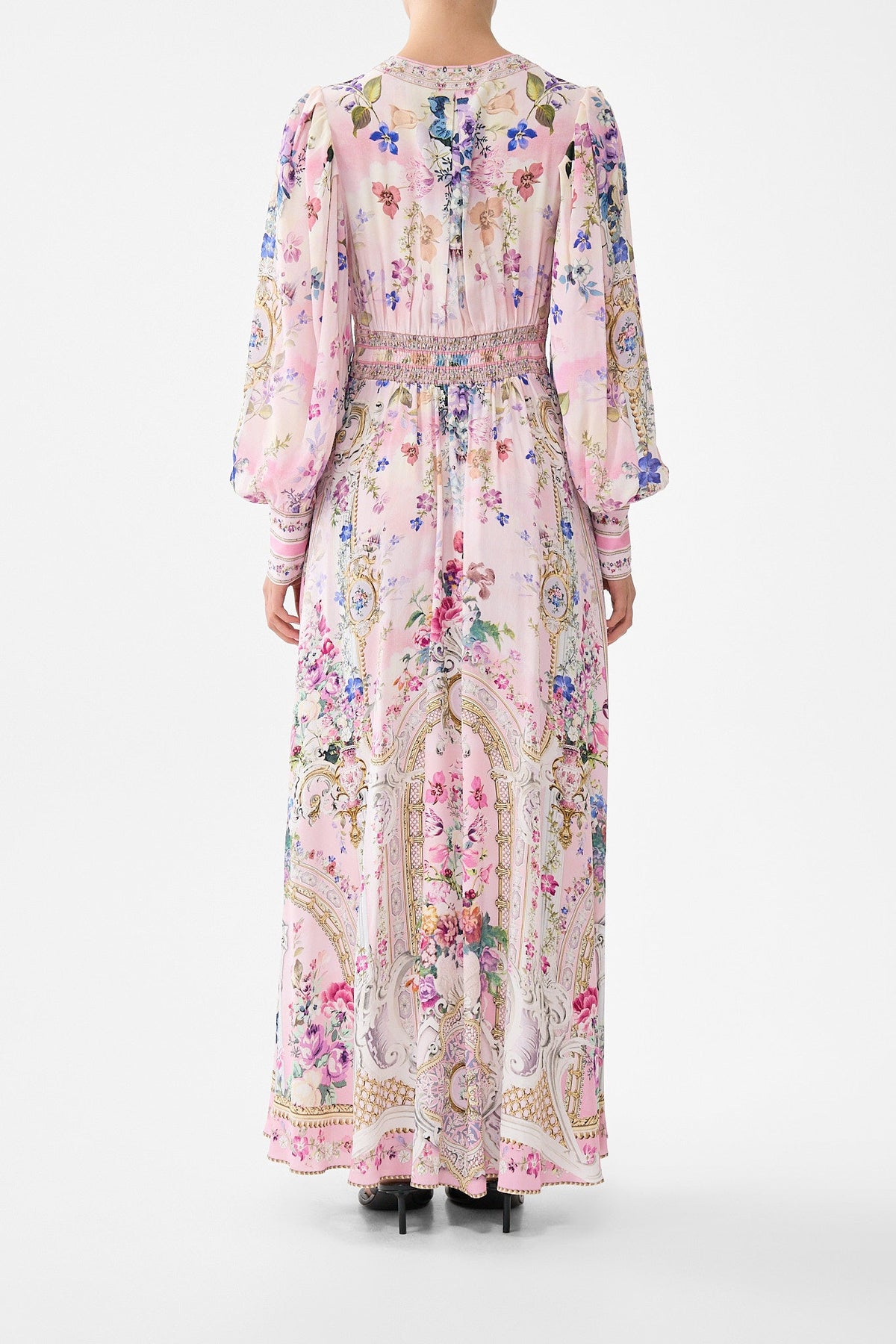 SHAPED WAISTBAND DRESS WITH GATHERED SLEEVES PALATIAL PASTELS