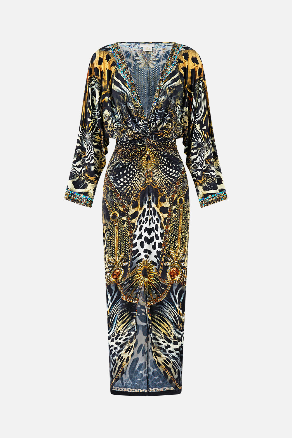 LONG SPLIT FRONT TWIST DRESS FELINE FOLKLORE