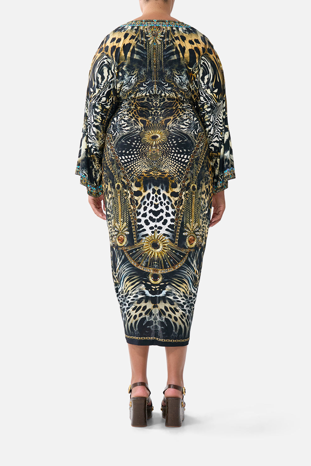 LONG SPLIT FRONT TWIST DRESS FELINE FOLKLORE