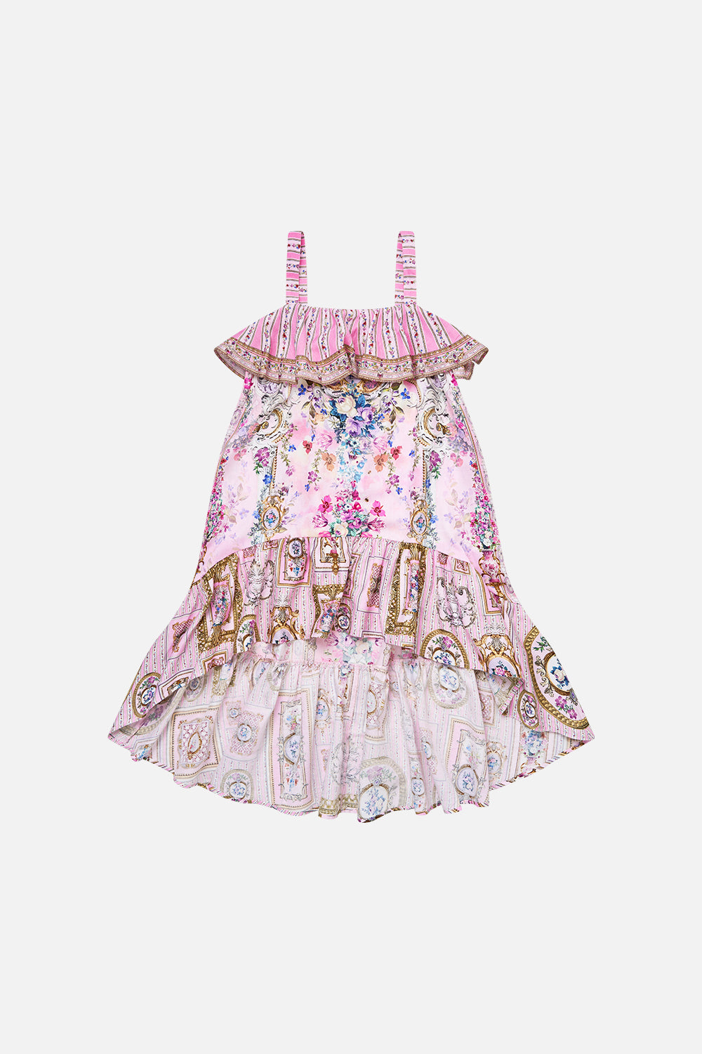 KIDS WIDE STRAP HIGH LOW DRESS WITH FRILLS PALATIAL PASTELS