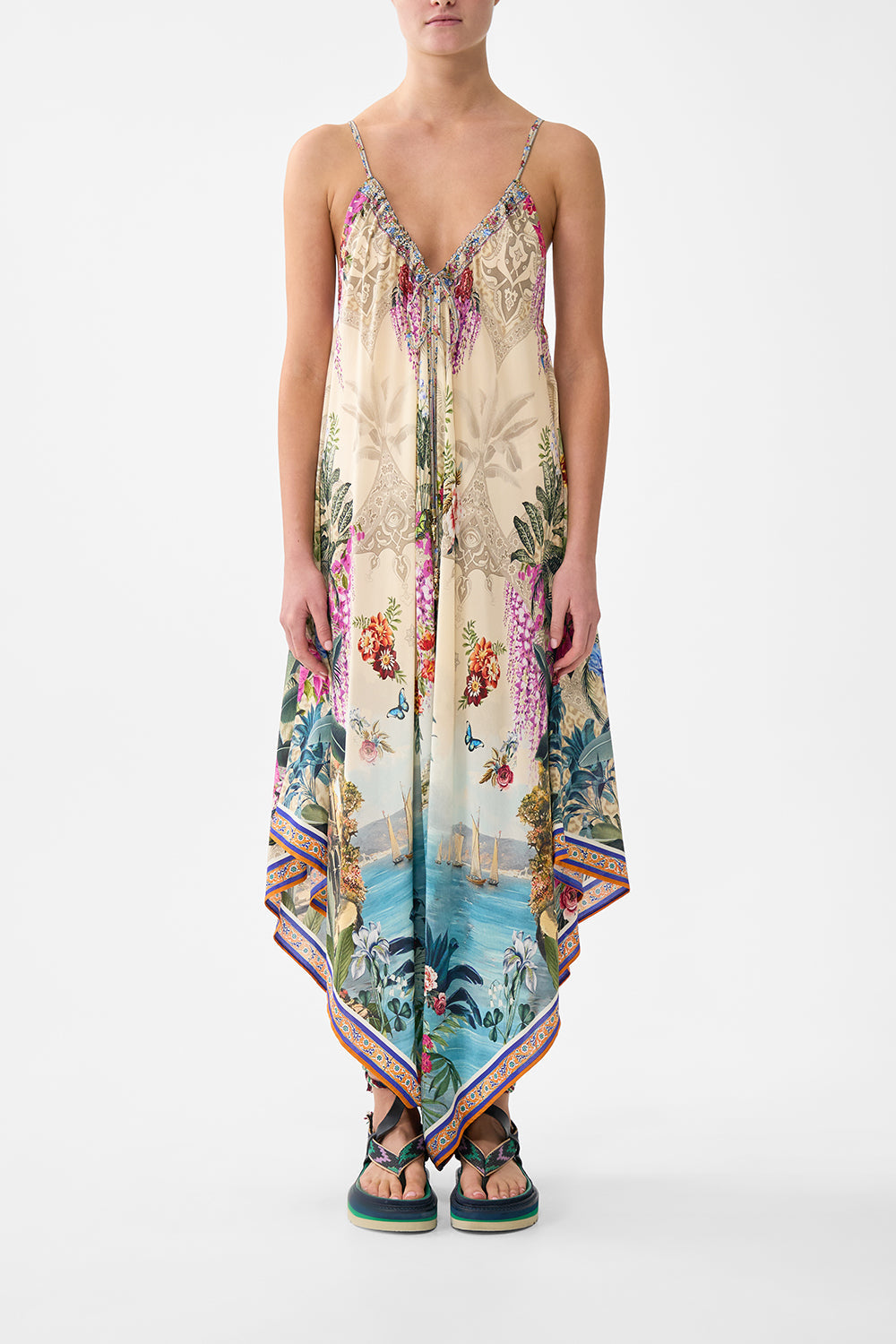 DRAPED JUMPSUIT WITH STRAPS BODRUM BOTANICALS