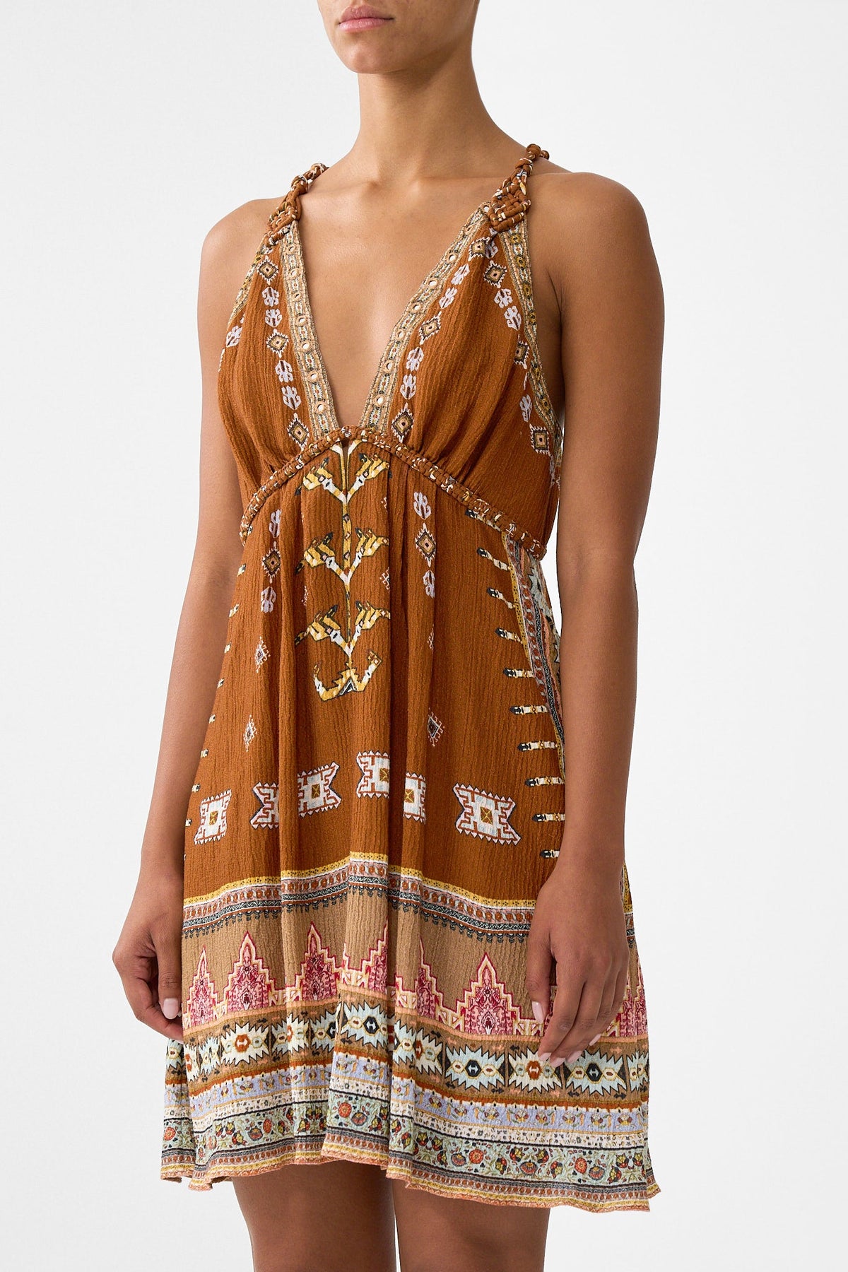 SHORT FLARED DRESS WITH MACRAME DETAIL FABRIC OF TIME