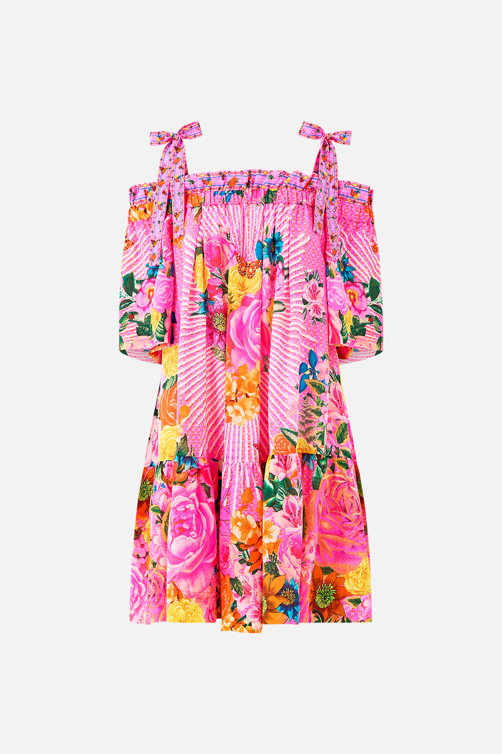 OFF SHOULDER FRILL DRESS WITH STRAPS ILLUSTRATION NATION