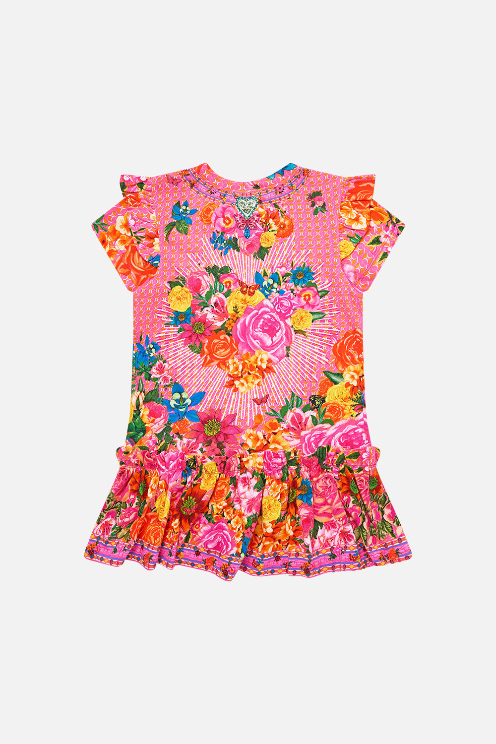 KIDS TEE MINI DRESS W FRILL SHOULDER AND HEM ILLUSTRATION NATION