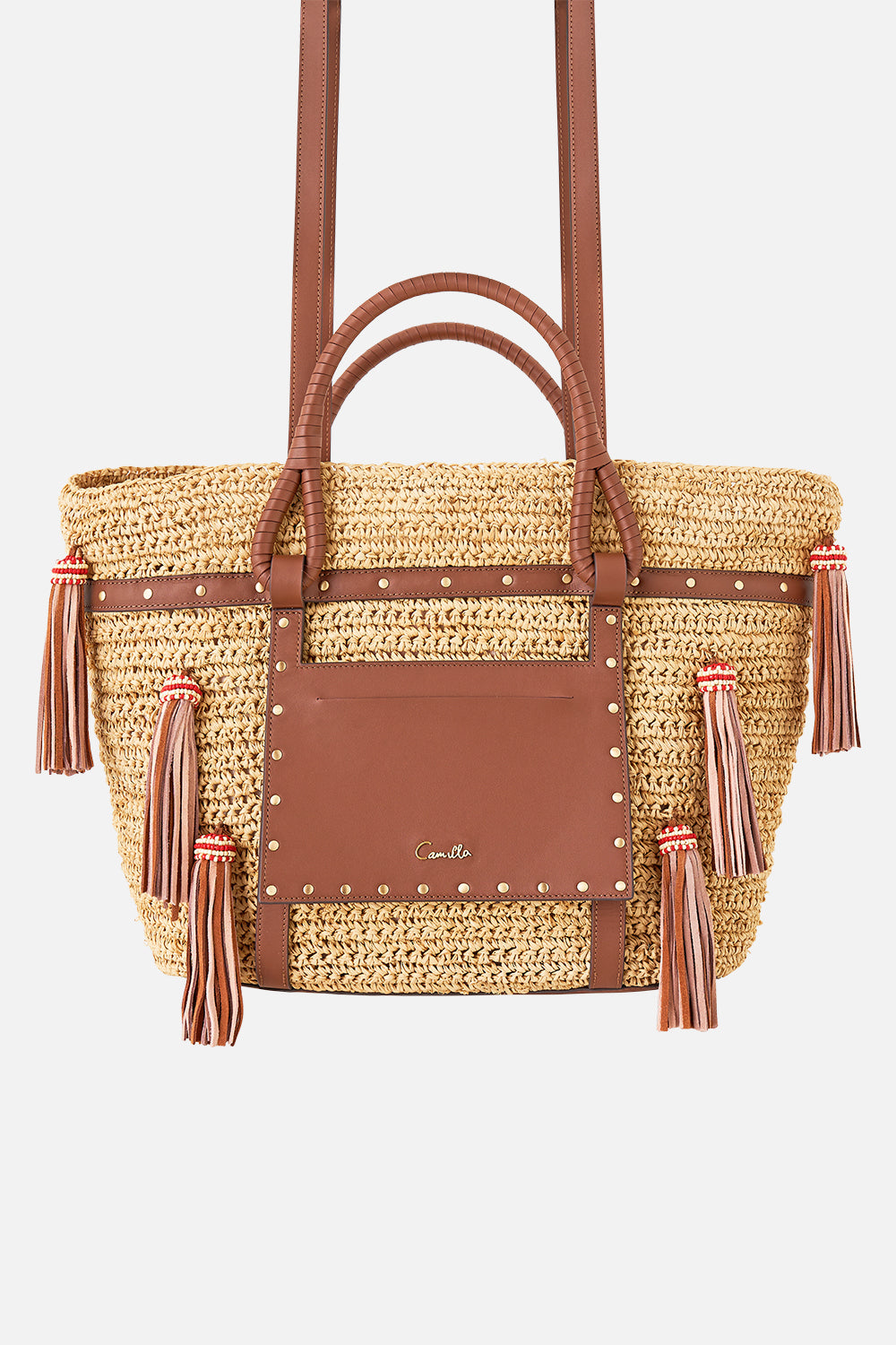 RAFFIA TOTE WITH TASSELS NATURAL