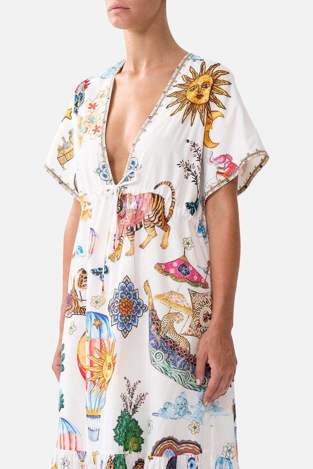 V-NECK EMBROIDERED MIDI DRESS KAPADOKYA KITSCH