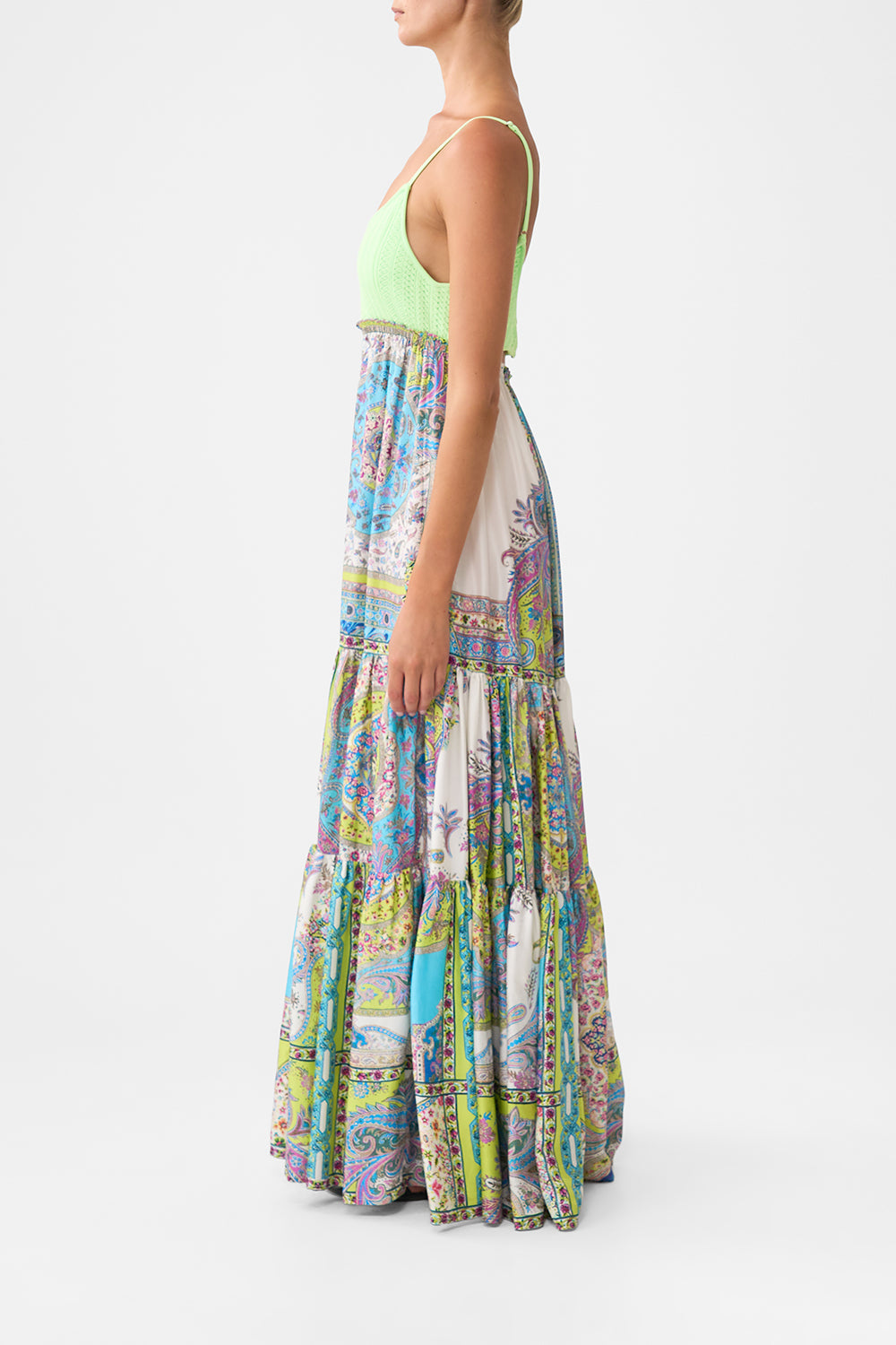 LONG DRESS WITH KNIT FRONT BODICE MAGIC CARPET RIDE