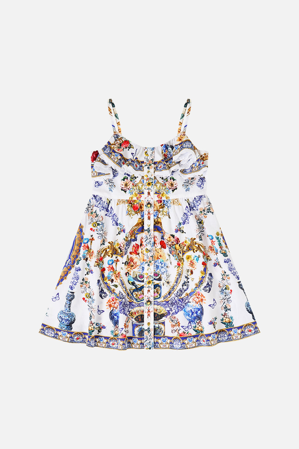 KIDS STRAPPY BUTTON THROUGH MINI DRESS WITH BOW THE POTTERY PARLOUR
