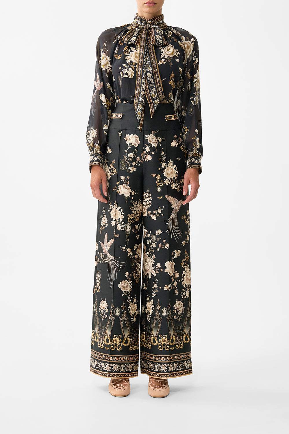 DETACHABLE PUSSY BOW RAGLAN BLOUSE FLAMENCO FOLKLORE