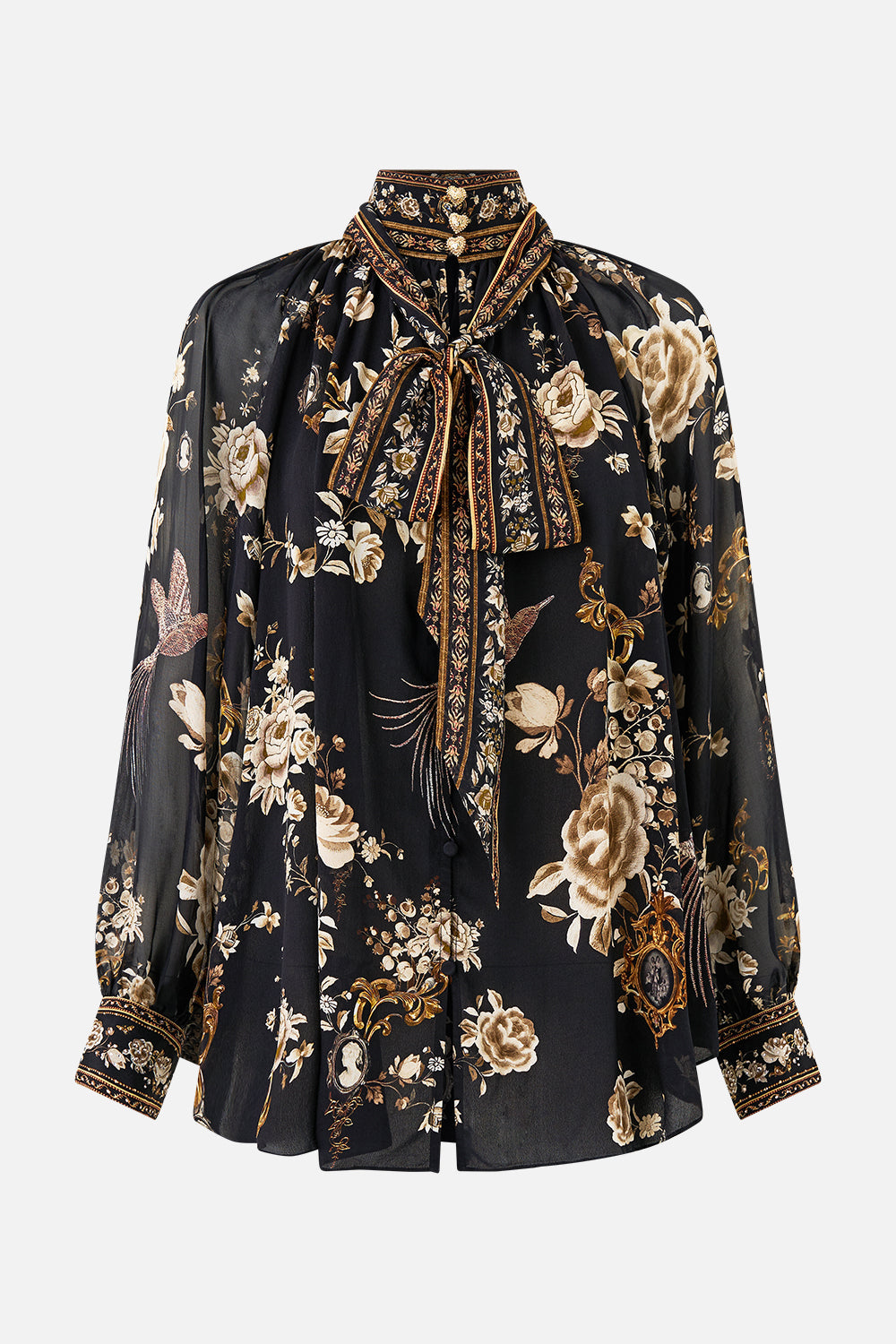 DETACHABLE PUSSY BOW RAGLAN BLOUSE FLAMENCO FOLKLORE