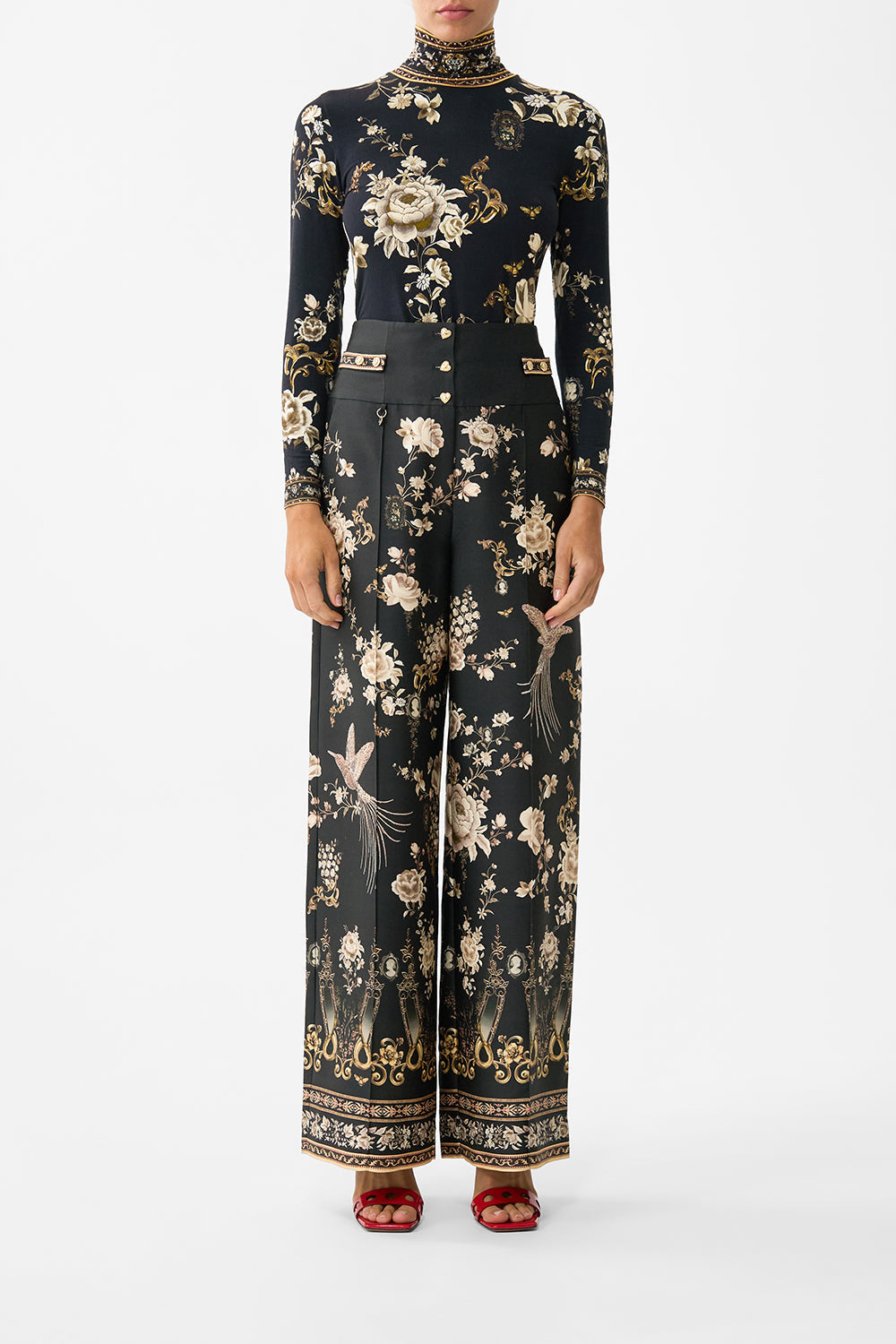 TAILORED PANT WITH WAIST BUTTON DETAIL FLAMENCO FOLKLORE