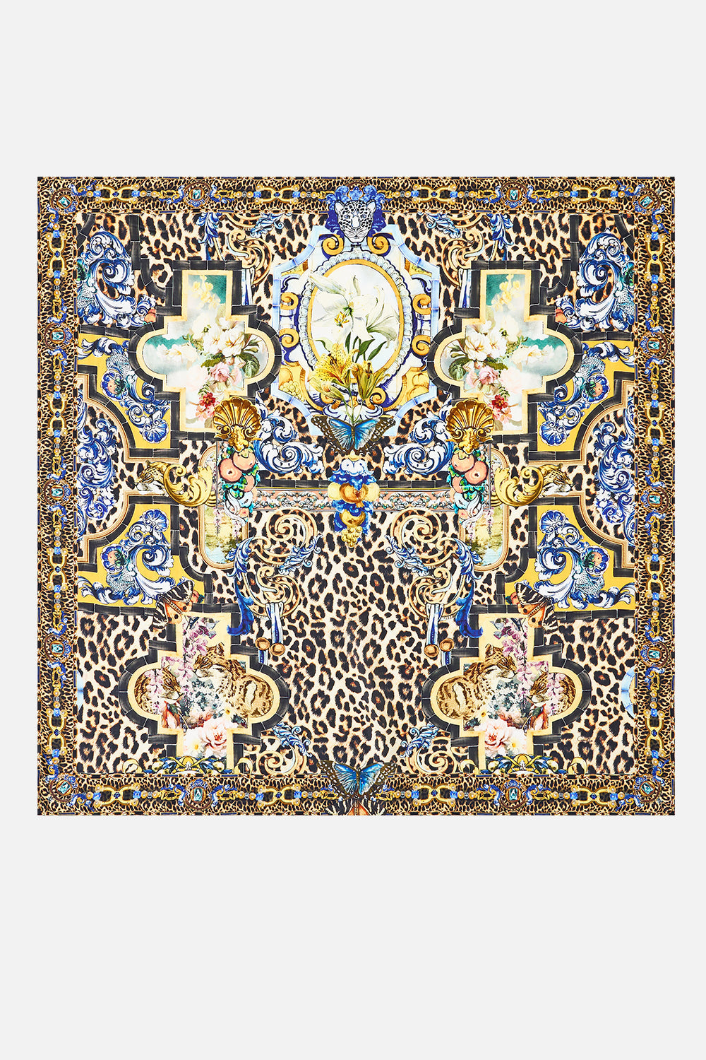 LARGE CRYSTALLED SILK SQUARE SCARF SEVILLIAN STYLE
