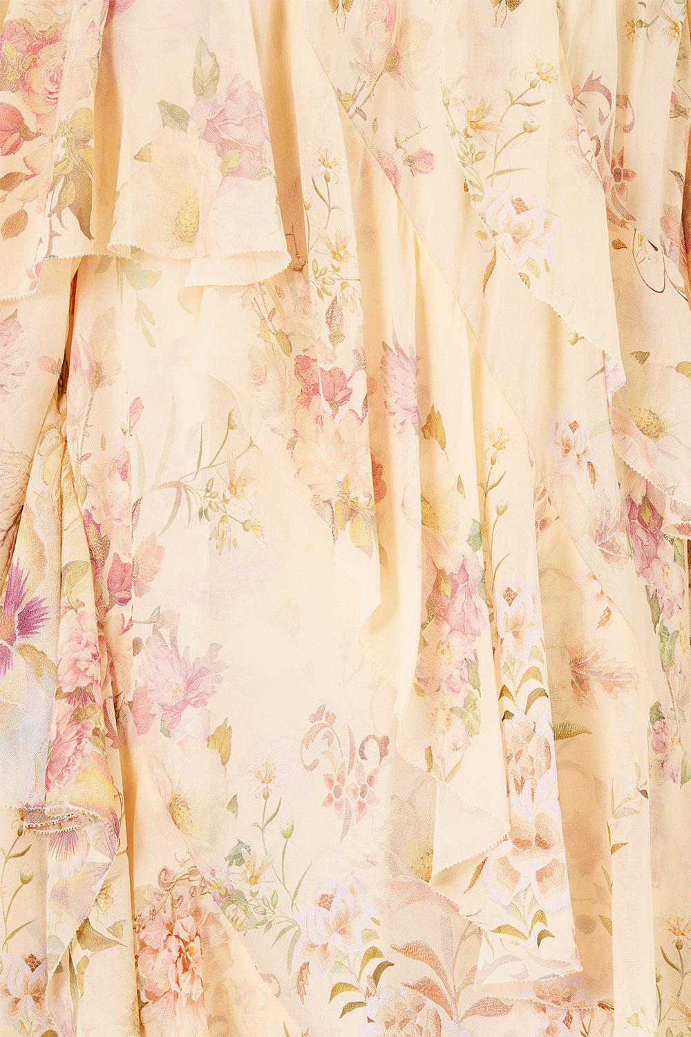 OFF SHOULDER ASSYMETRIC RUFFLE DRESS ADORNED IN ARANJUEZ