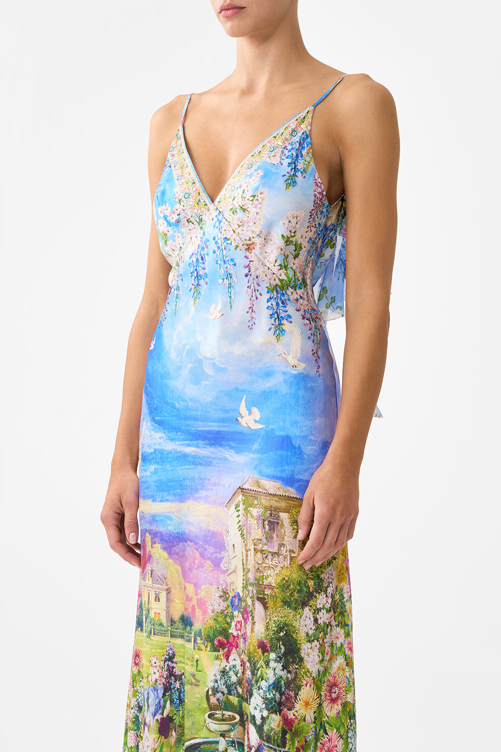 V NECK BIAS SLIP DRESS WITH BACK FRILL NAVÀS NOUVEAU