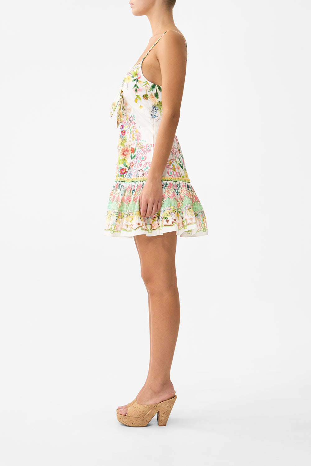 TIE FRONT SHORT DRESS WITH HEM RUFFLE THE CALL OF CATALONIA