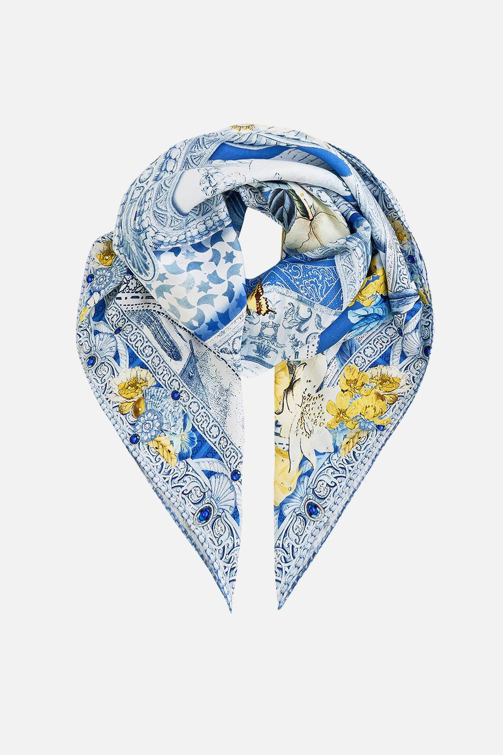 LARGE CRYSTALLED SILK SQUARE SCARF DE NADA GRANADA