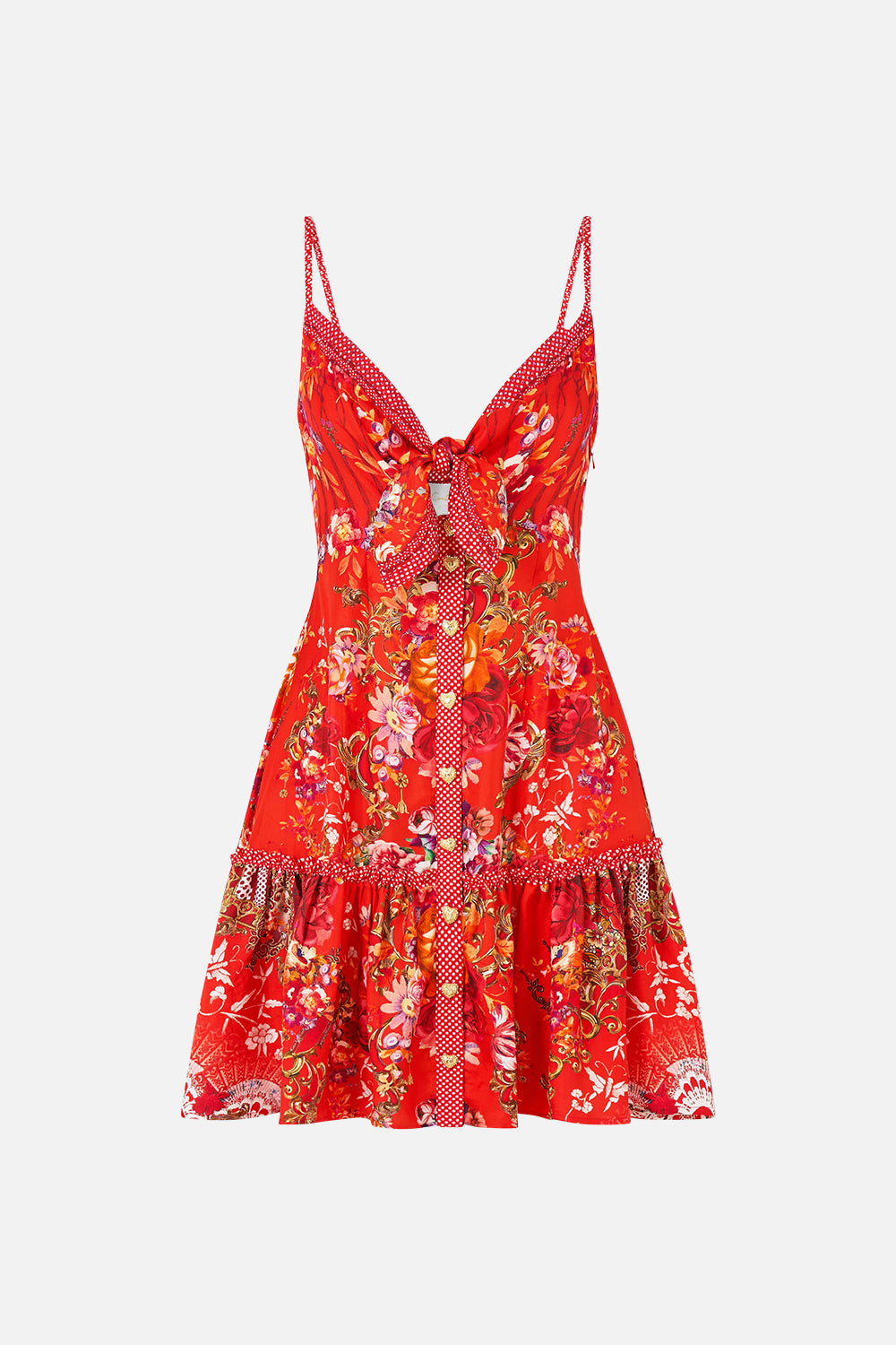 TIE FRONT SHORT DRESS WITH HEM RUFFLE OLÉ OLÉ