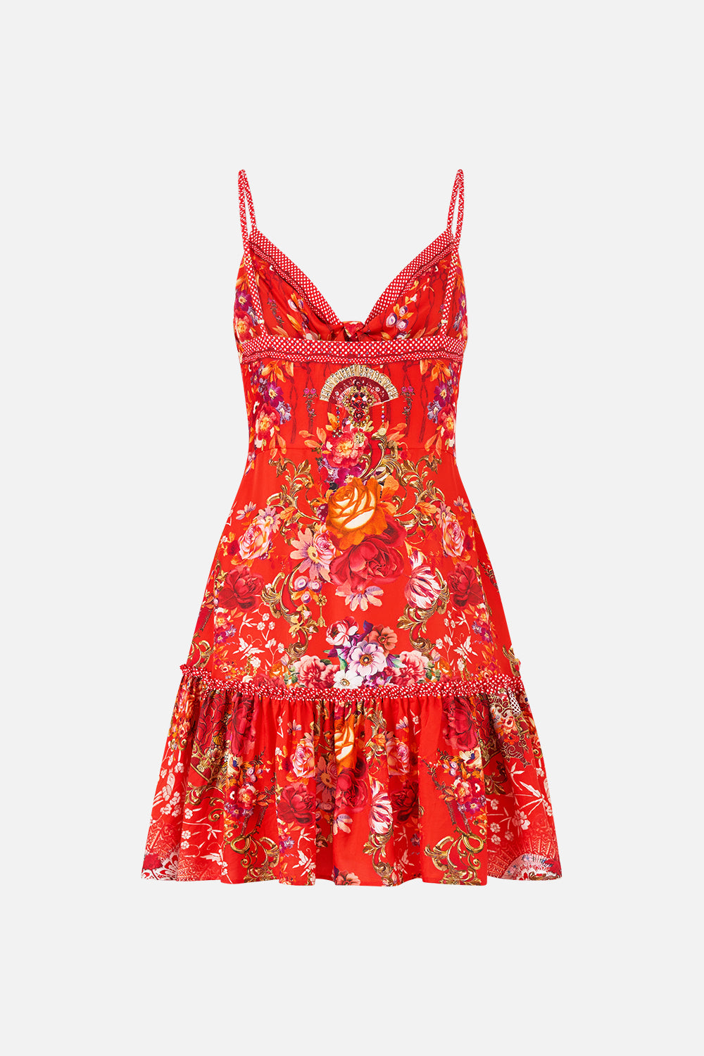 TIE FRONT SHORT DRESS WITH HEM RUFFLE OLÉ OLÉ