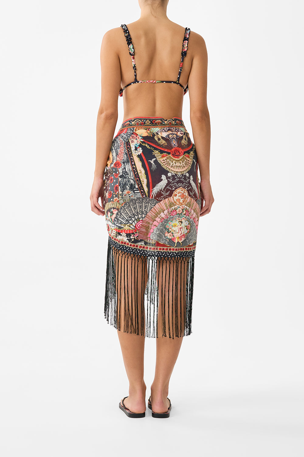 WOVEN SHORT SARONG WITH LONG FRINGE TRIM DAUGHTERS OF DUENDE