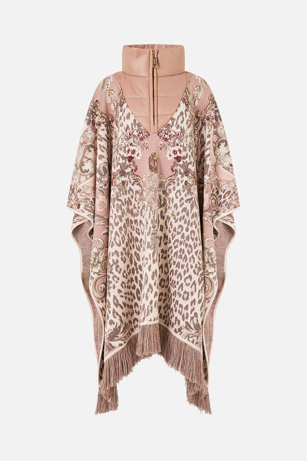 QUILTED COLLAR SHORT KNIT PONCHO ARANJUEZ ANIMALIA
