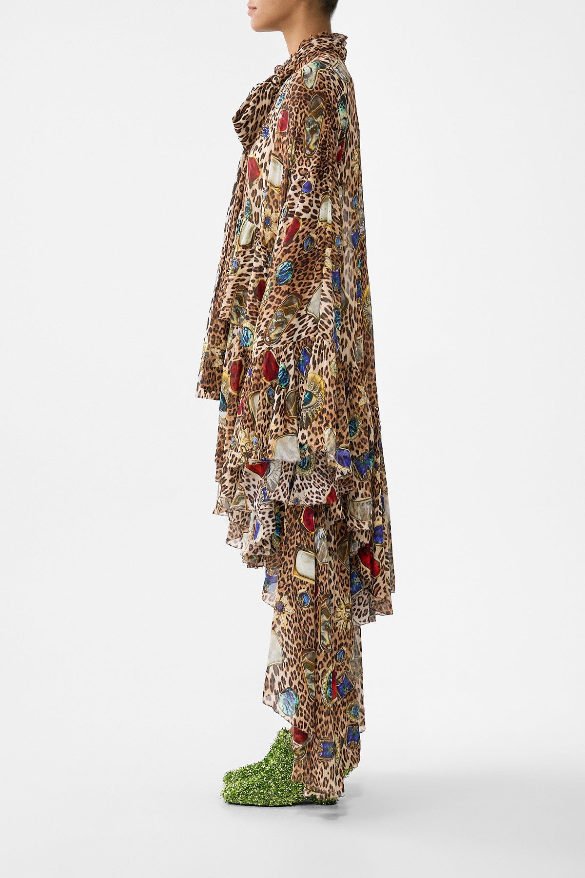 RUFFLE HIGH LOW DRESS WITH LONG SLEEVE NAZAR NIRVANA