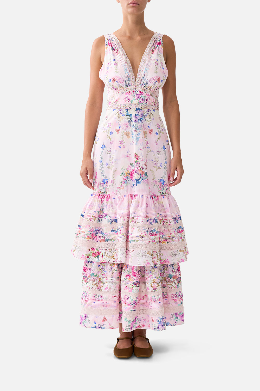 TWO TIERED GATHERED RUFFLE DRESS PALATIAL PASTELS