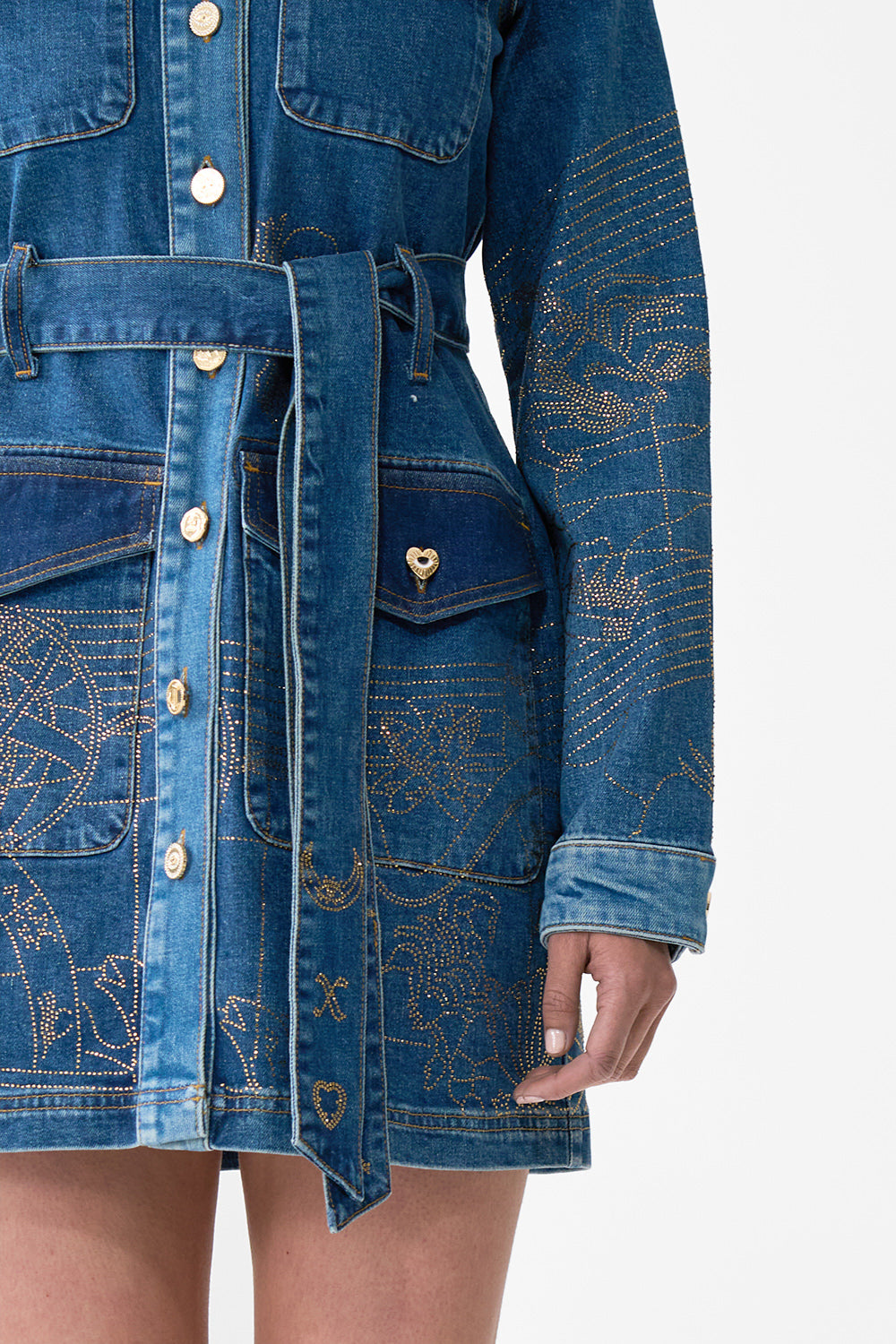 JENNA ZODIAC ZONE BELTED MINI DRESS DENIM