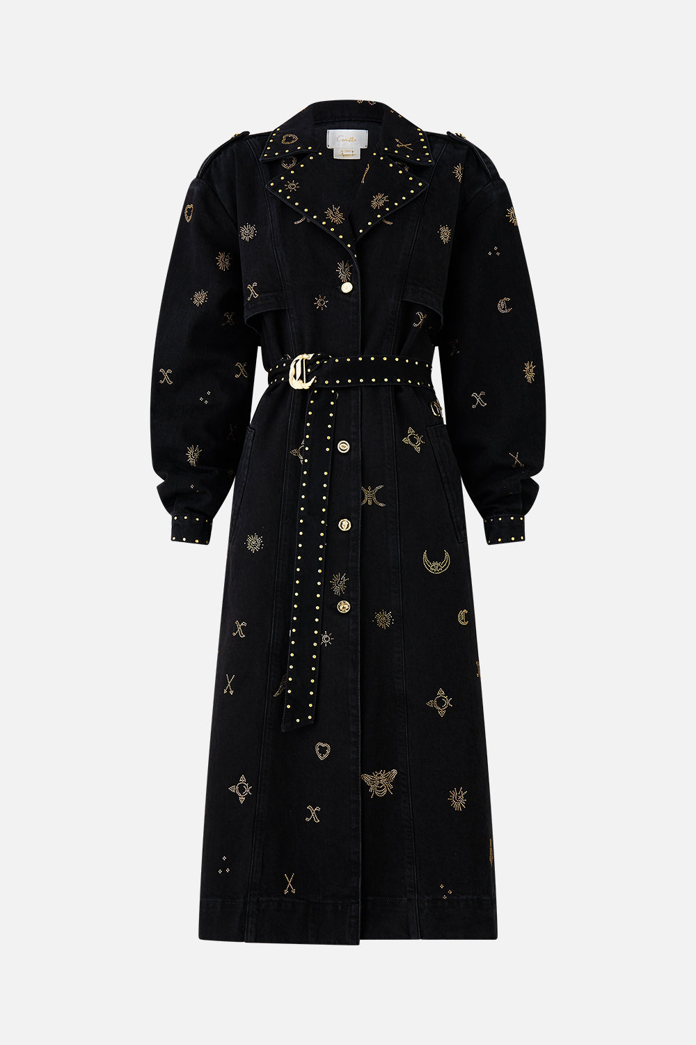 HEIRLOOM EMPIRE LONGLINE BELTED TRENCH COAT DENIM