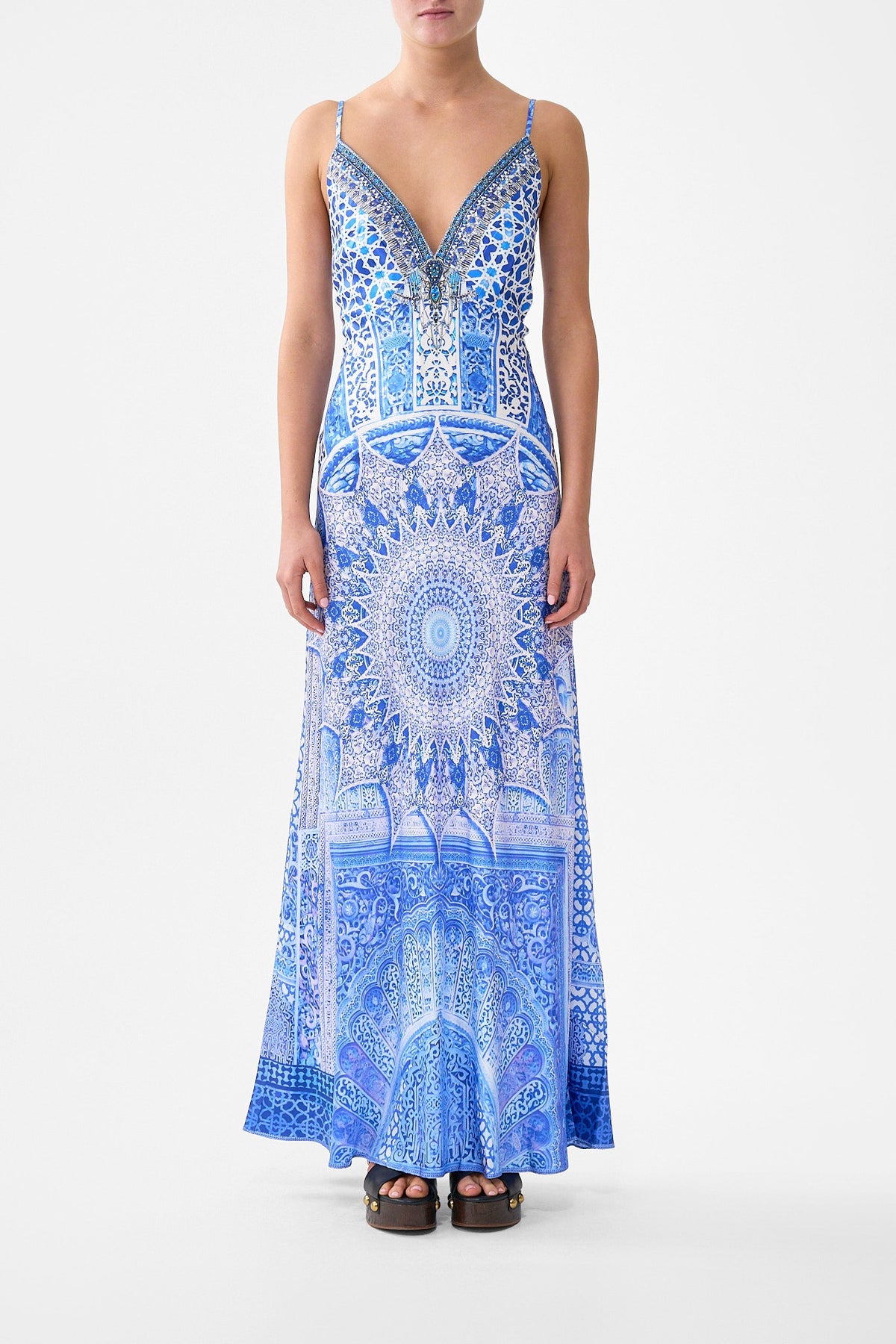 V-NECK LONG BIAS SLIP DRESS WITH TRAIN THE BOSPHOROUS