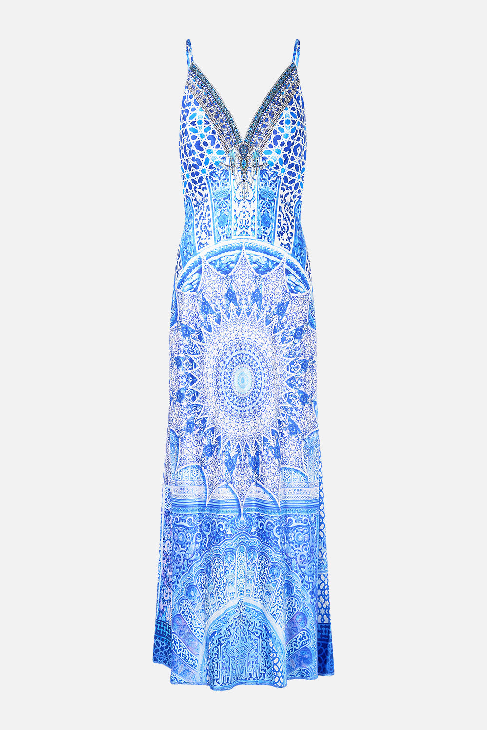 V-NECK LONG BIAS SLIP DRESS WITH TRAIN THE BOSPHOROUS