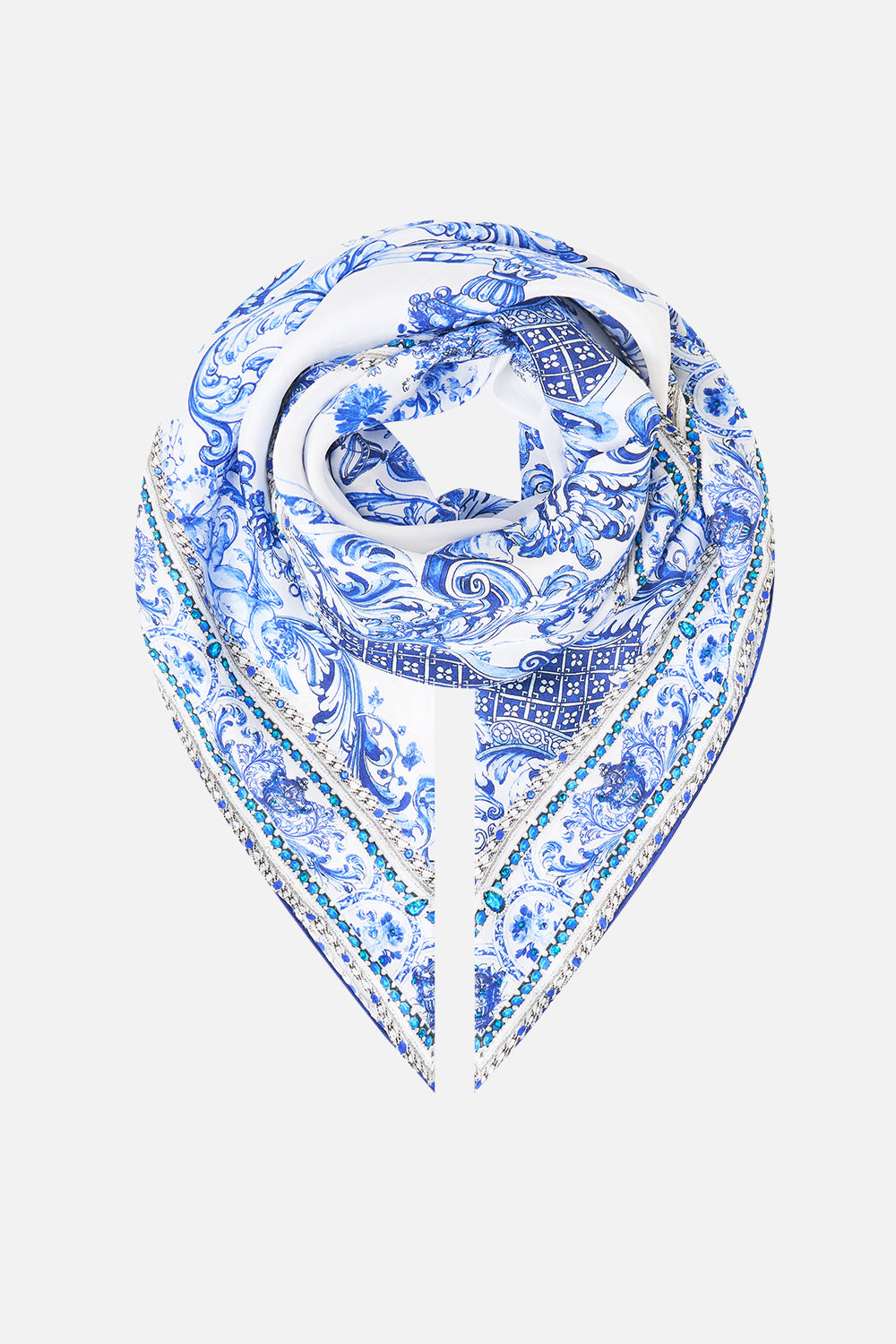 LARGE CRYSTALLED SILK SQUARE SCARF CERAMIC PANORAMIC