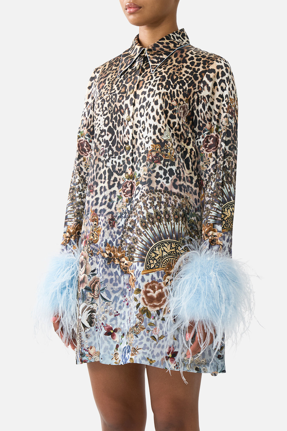 MINI SHIRT DRESS WITH FEATHERS FIESTA, SIESTA, REPEAT