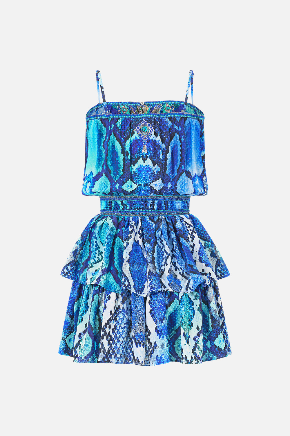 SHIRRED WAIST MINI DRESS THE SAPPHIRE SERPENT