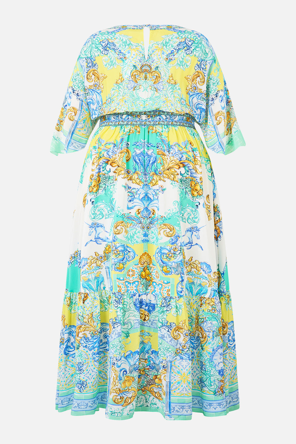 WAISTED DRESS WITH HEM RUFFLE DIAL UP THE TILES