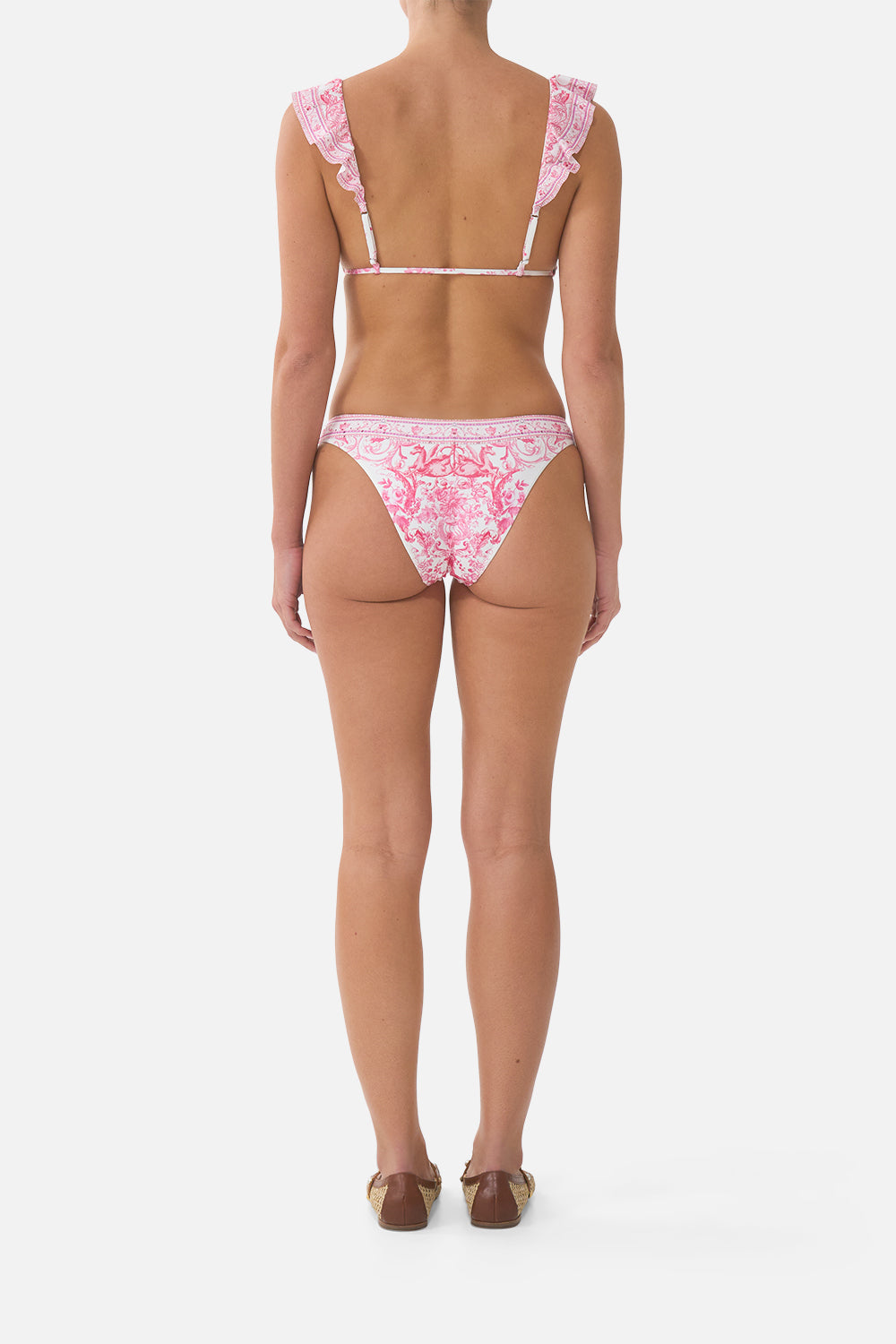 TIE FRONT TRI BIKINI TOP W FRILL NECK LIVIN LA VIDA ROSA