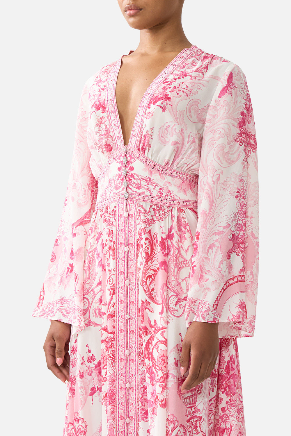 KIMONO SLEEVE DRESS WITH SHIRRING DETAIL LIVIN LA VIDA ROSA