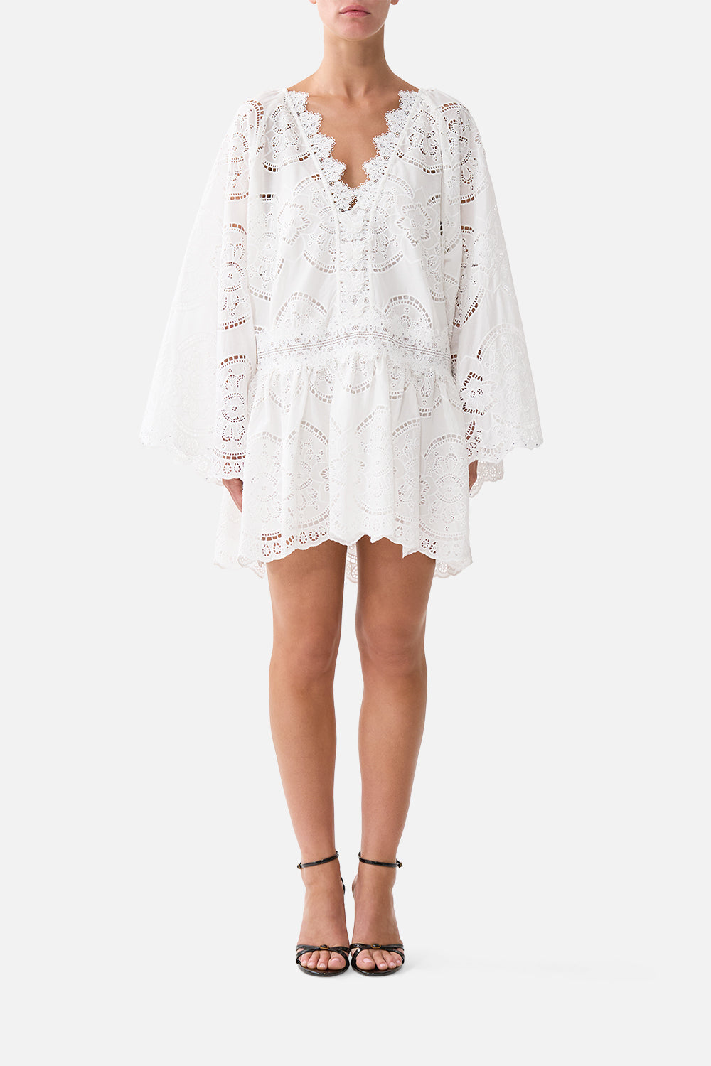 V NECK RELAXED SHORT DRESS WITH DROPPED WAIST A TILED WONDERLAND