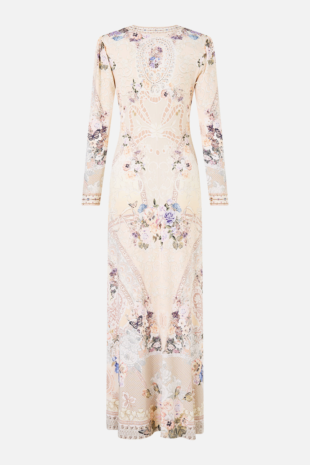 GATHERED JERSEY LONG DRESS LACED WITH LOVE