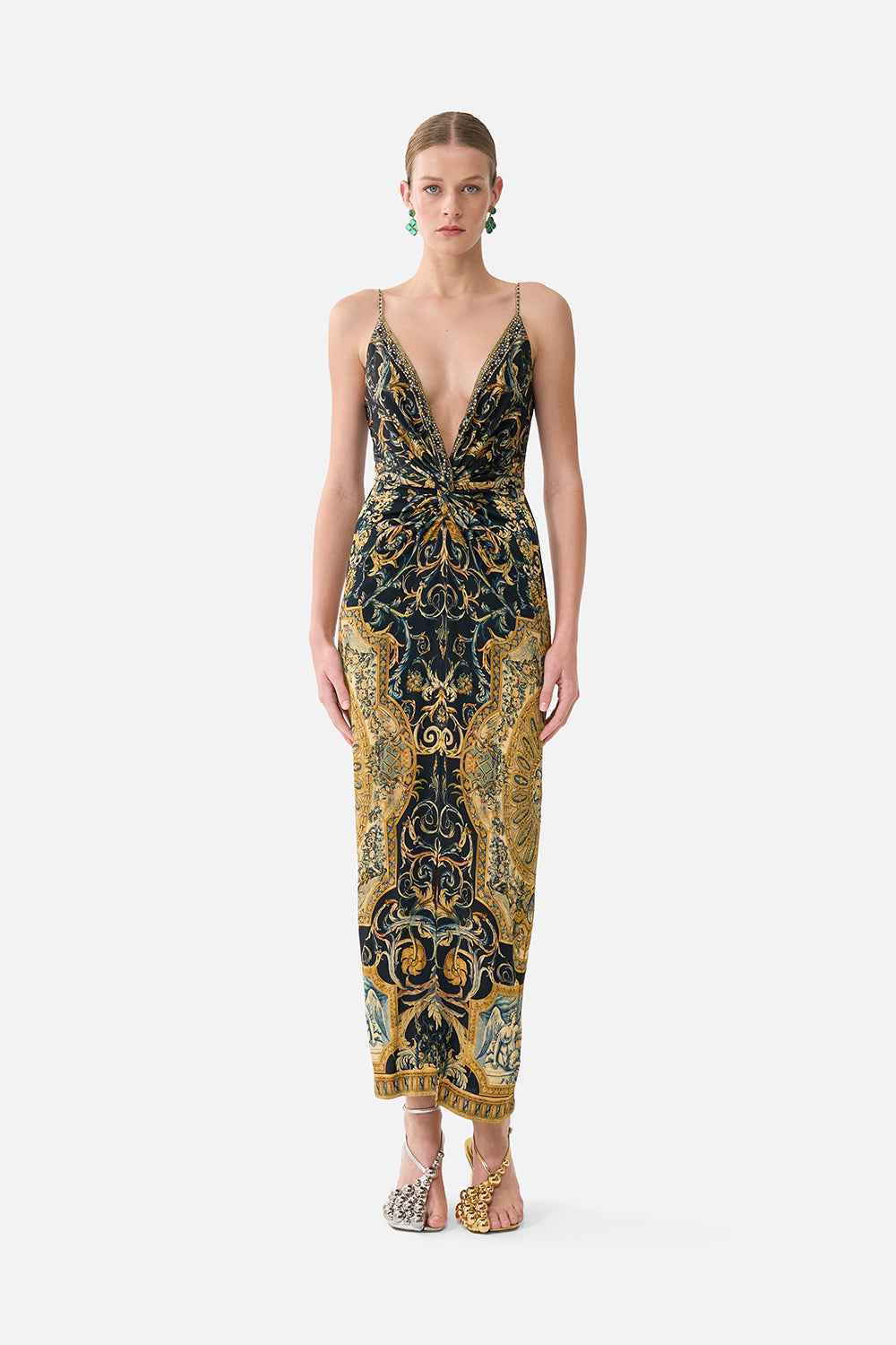 The CAMILLA Strappy Dress With Twist Front in our Museum Memoirs print.